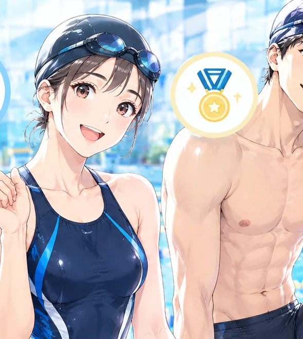 大会や練習など目的に合わせて競泳水着を選ぶイメージ